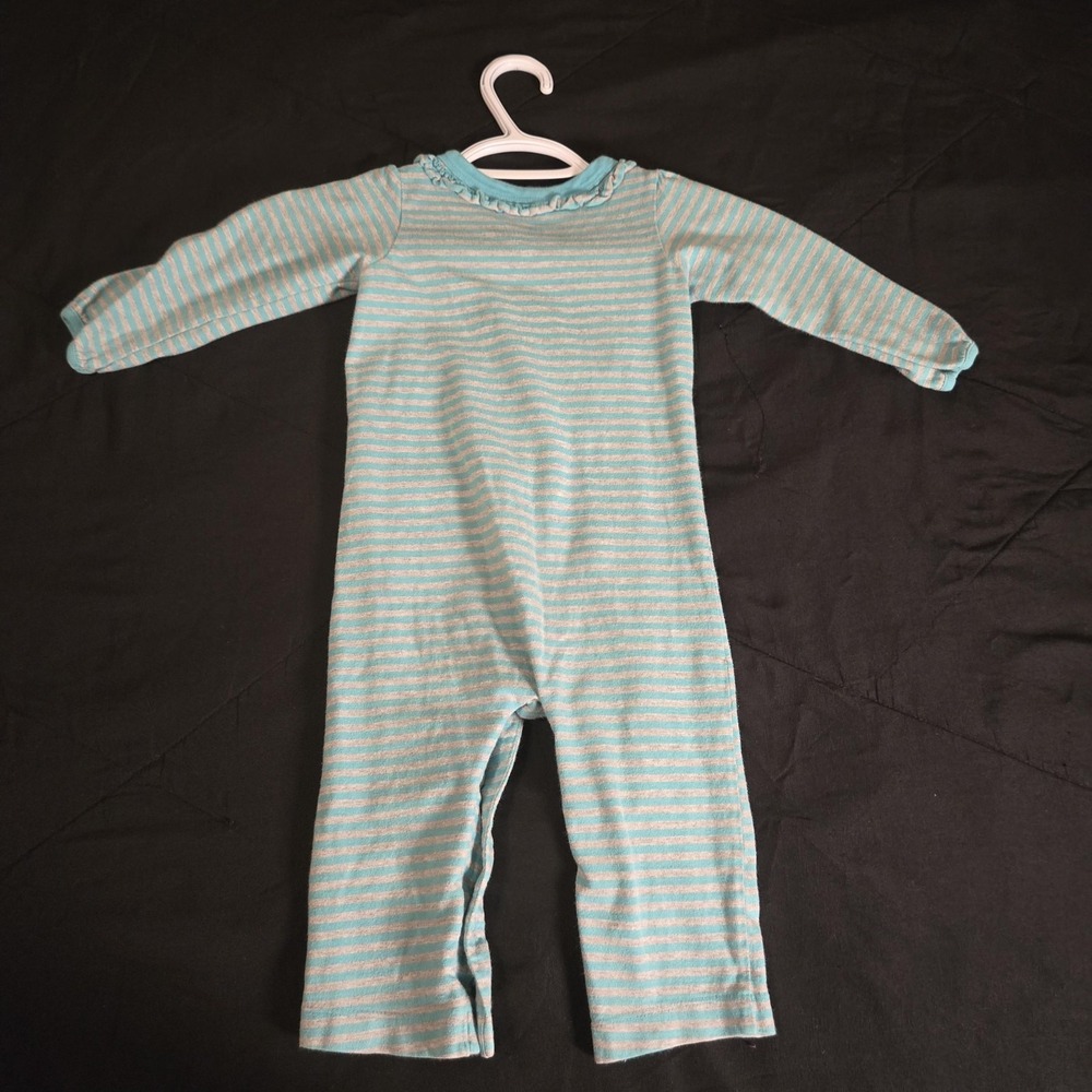 Carter's Coverall Girls 18 Months Blue Striped Monkey Embroider Pocket One Piece - Picture 6 of 7